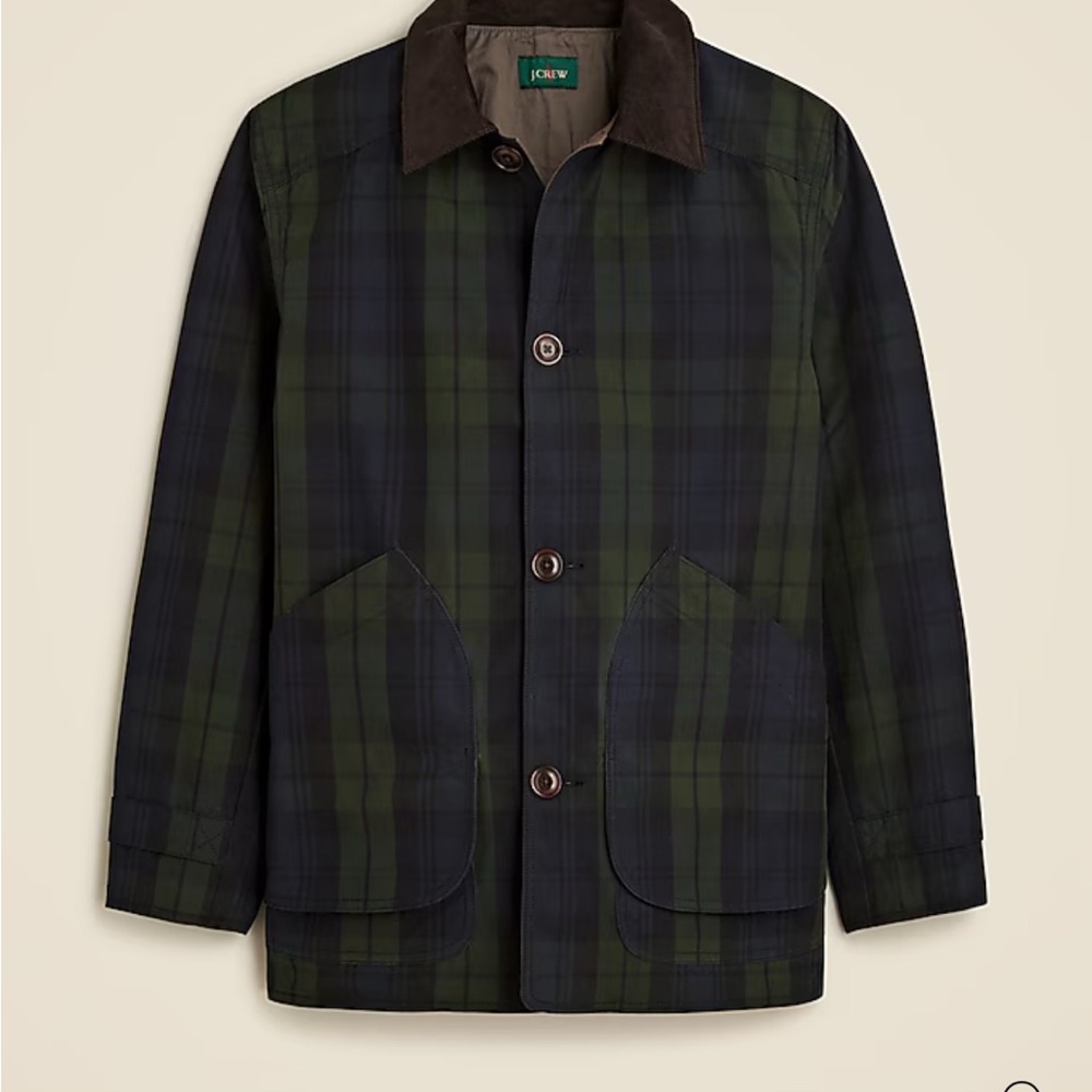 J. Crew Men's Navy and Olive Plaid Shirt Jacket